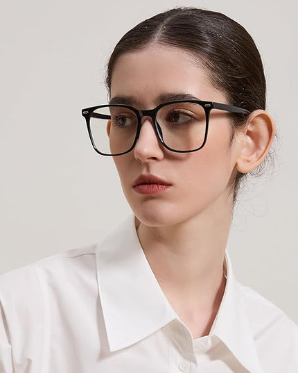 MACJERO Oversized Square Blue Light Blocking Glasses for Women Men, Anti-Fatigue Computer Monitor Gaming Glasses Reduce Eye Strain(Black)