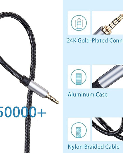 Jelly Tang Male to Male Audio Cable 12Ft,3.5mm 4 Pole Nylon Braided Stereo Aux Cord for Headphones, PS4,Phone, Tablets, Headset, PC, Laptop and More(12Ft/4M)
