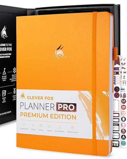 Clever Fox Planner Pro Premium – Luxurious Weekly & Monthly Planner with Budget Organizer for Productivity & Goals, Undated, A4 (Amber Yellow)