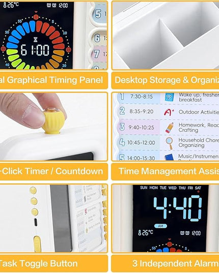 Electronic Visual Timer with Planning Board Pen Holder for Kids - 99 Mins Countdown Timer, Dry Erase Task Board, Daily Schedule & Chore Chart - Time Management & Goal Setting Tool for Home, Classroom
