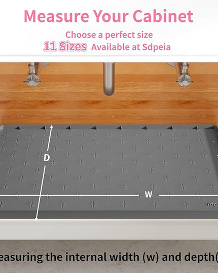 Sdpeia Under Sink Mat 31"×22" Waterproof Silicone Cabinet Liner & Sink Protector for Kitchen & Bathroom, Multi-Purpose Organizers Tray for Pets, Laundry, Cat Litter Mat,Gray