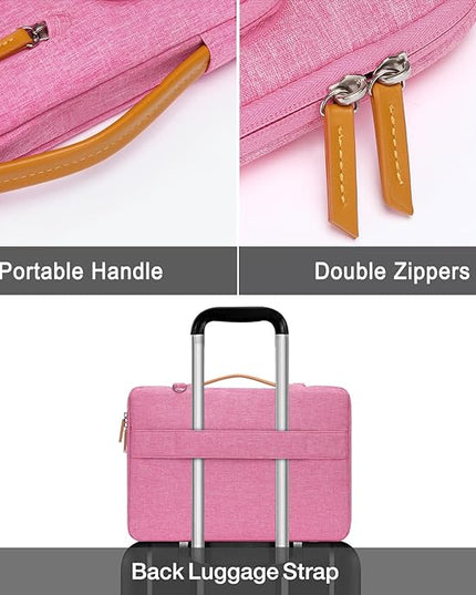 MOSISO 360 Protective Laptop Shoulder Bag,13-13.3 inch Computer Bag Compatible with MacBook, HP, Dell, Lenovo, Asus Notebook,Side Open Messenger Bag with 4 Zipper Pockets&Handle, Rose Red