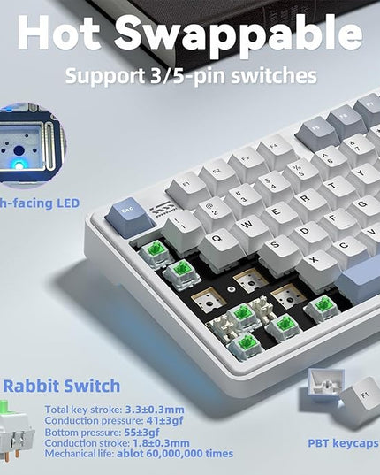 LINGBAO K108 Pro Wireless Mechanical Keyboard with Screen & Knob, Full Size Creamy Keyboard with Number Pad, 10000mAh Battery, PBT Keycaps, RGB Backlit, Hot-swappable Gaming Keyboards