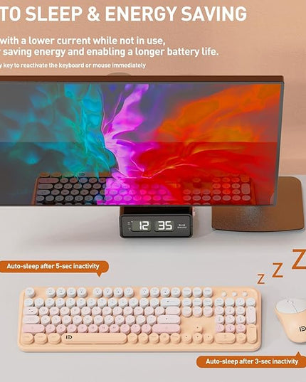 FOPETT 2.4GHz Wireless Keyboard and Mouse Set with Switch Button - Full-Size Keyboard - Compatible for Windows/Laptop/PC/Notebook/Smart TV and More - Pink