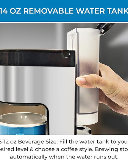 Kenmore Single Serve Coffee Maker – Compatible with Keurig K‑Cup Pods & Ground Coffee, One Cup Brewer, 6–14 Oz Brew Sizes, Travel Mug Friendly, Auto Shut‑Off, Hot & Iced Maquina de cafe, Black