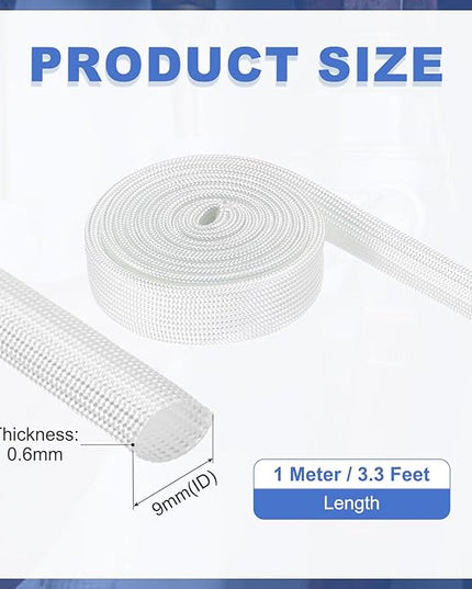 uxcell Insulation Cable Protector,9mm/0.35 Inch-1m/3 Feet High Temp Fiberglass Sleeve White