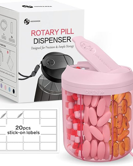 Pill Dispenser with 7 Large Compartments, Pill Bottle Organizer for Travel, Supplement Organizer with Anti-Mixing Design, Pink