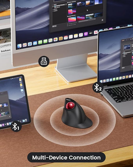 ProtoArc Vertical Wireless Trackball Mouse, EM05 NL Bluetooth Ergonomic Rollerball Mouse Rechargeable Computer Laptop Thumb Mice, 3 Device Connection, Compatible with iPad, Mac, Windows, PC-Red