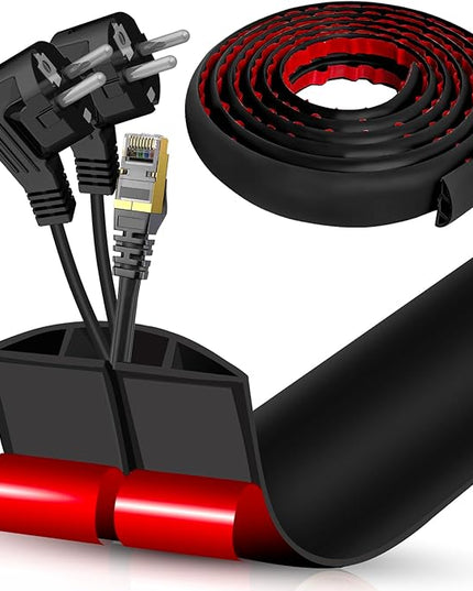 Floor Cord Cover Cavity 0.8"x0.37" Self Adhesive Cord Hider, 10FT Low Profile Cable Management, Extension Strip Protector for Wires, Prevent Cable Trips for Offices, Gyms, Exhibitions（Black）