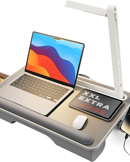 SAIJI Lap Desk with LED Light, Portable Laptop Tray with Cushion - Fits Up to 17" Laptops & MacBook, Lap Table for Bed & Couch, Lap Desks for Writing and Reading