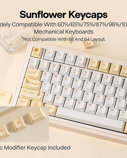 EPOMAKER Sunflower PBT Keycaps, 133 Keys, Cherry Profile, Dye Sublimation, ISO/ANSI Layout, 60%/75%/96%/Full Size, Custom Keyboard Keycaps Set for Mechanical Gaming Keyboard