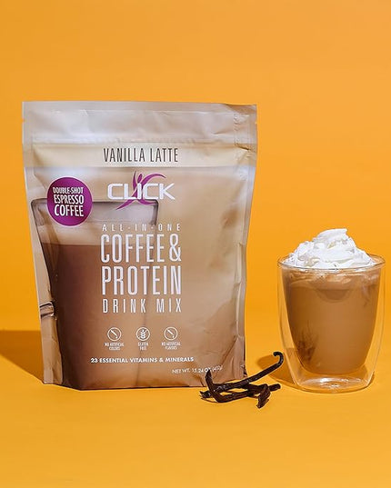 Click Coffee Protein Powder | Double Shot Espresso | 16g Protein | 23 Essential Vitamins | Low Calorie Meal Replacement | 150mg Caffeine | Gluten Free | No Artificial Flavors or Colors | Vanilla