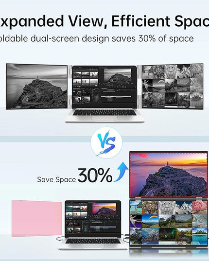 InnoView 18.5" 100Hz Dual Portable Monitor Built-in Speakers 115% sRGB 315°Adjustable Dual Stacked Folding Monitor (Wins/Mac) 1080P Laptop Screen Extender for Laptop(No Driver Needed)