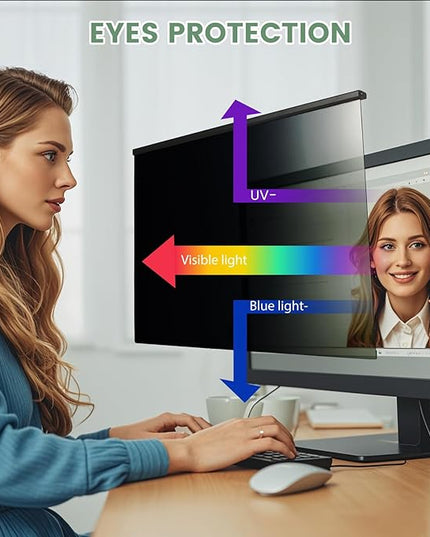 [2 PACK] EliWhale 27 Inch Removable Hanging Computer Privacy Screen for 16:9 Widescreen Monitor, Matte Anti-Glare, Bluelight Block, 30° Anti-Spy, Eye Health Monitor Privacy Shield for LG HP AOC Acer,613*370mm(24.1 * 14.5 inch)