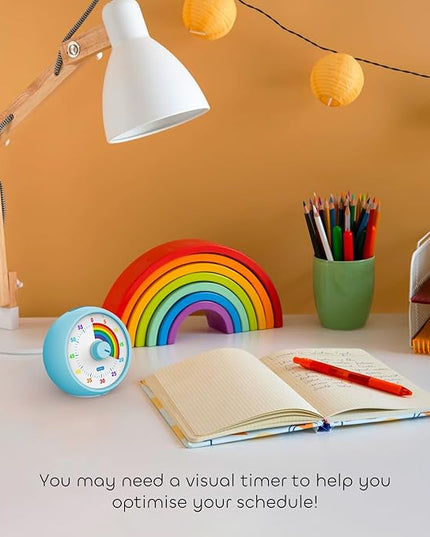 Visual Timer for Kids, 60-Minute Countdown for Classroom Office Kitchen, Desk Timer Kids Time Management Tools with Silent Operation, Pomodoro Timer Rainbow Pattern(Blue)