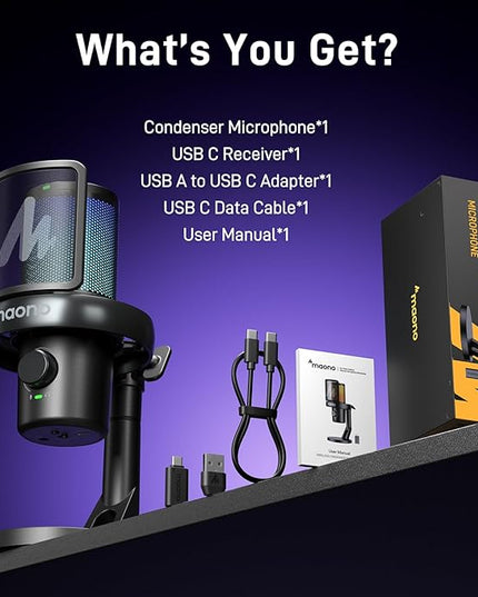 MAONO Wireless Gaming Microphone for PC, Condenser USB Mic with Software AI Voice Change,3-Level Noise Cancellation,Custom RGB, for Streaming Recording Podcast PS5 PS4 Twitch YouTube (DM40 Pro-Black)