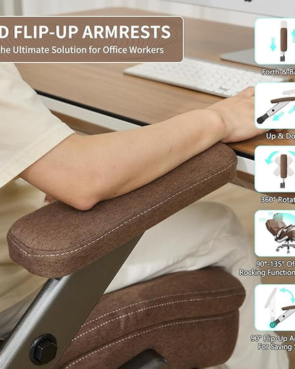 Big and Tall Office Chair, 600lbs Heavy Duty Desk Chair with 5D Arms, Adjustable Lumbar Support & Height, Tilt Function, Fabric High Back Ergonomic Executive Computer Chair with 3'' Casters