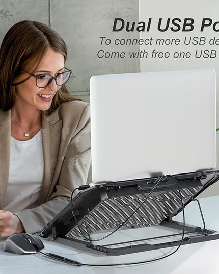 ICE COOREL Laptop Cooling Pad with 6 Cooling Fans, Cooling Pad for Laptop Fan 13-15.6 Inch, Laptop Cooler Stand with 6 Height Adjustable, Notebook Cooler Pad with Two USB Port