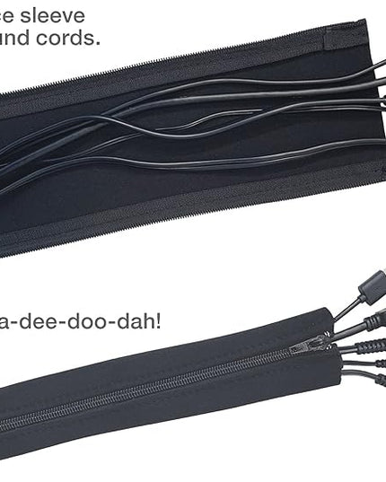 Zipper Cable Sleeve by Wrap-It Storage - 36" x 4" (2-Pack) Black - Cord Organizer and Cable Protector for Desk, Computer, TV Cord Management to Hide and Cover Wire and Extension Cables