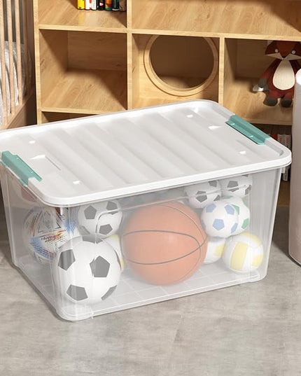 4 Pack 85 Quart Latching Storage Box Bin, Large Storage Box with Wheels, Clear