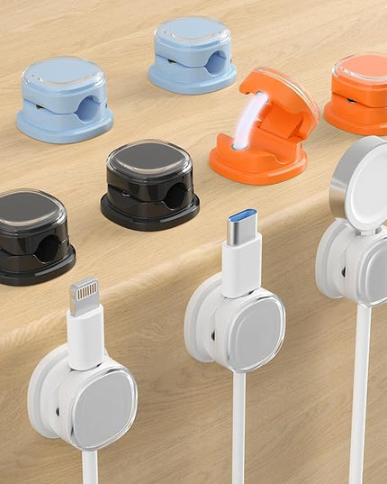 Magnetic Cable Clips, Adjustable Cord Holder Management, Adhesive Wire Keeper Organizer for Home Office Desk Phone PC Car Wall Desktop Nightstand Appliance (9-PCS White_Black_Orange_Blue)