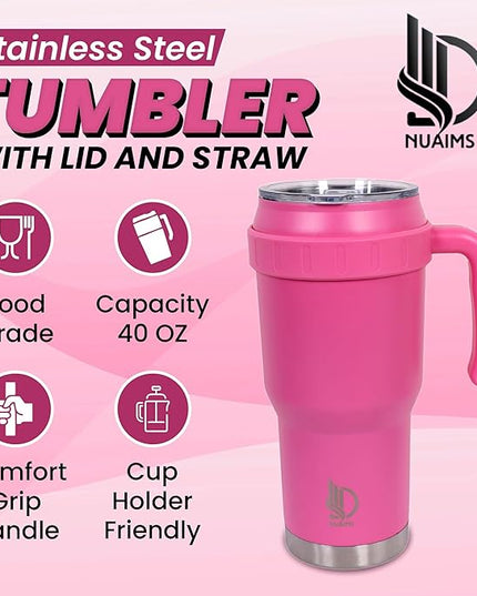 40 Oz Tumbler with Handle & Straw Lid, Insulated Stainless Steel Vacuum Flask, Double Wall Thermal Car Cup for Hot & Cold Drinks, Leak Proof, BPA Free (Mint Blue)
