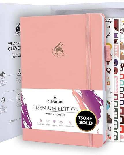 Clever Fox Planner Premium Edition – Undated Luxurious Weekly & Monthly Planner to Increase Productivity and Hit Your Goals – Organizer – Start Anytime, A5, Lasts 1 Year, Light Pink (Weekly)