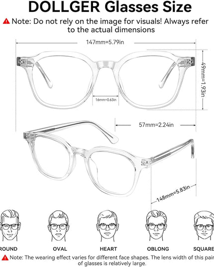 Dollger Blue Light Blocking Glasses For Woman Men Thick-Framed Square Non-Prescription, For Computer,Gaming, Phone Use
