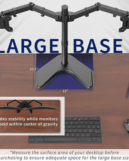 VIVO STAND-V002F Dual LED LCD Monitor Free-Standing Desk Stand for 2 Screens up to 27 Inch Heavy-Duty Fully Adjustable Arms with Max VESA 100x100mm