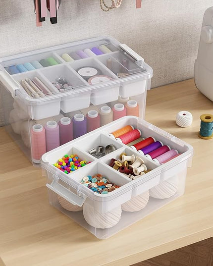 80Qt Stackable Storage Bins with Lids & Trays, Clear Plastic Latching Boxes Organizers with Dividers Portable 20Gal Containers for Arts & Crafts, Home and Car Trunk Organization, 4Pack
