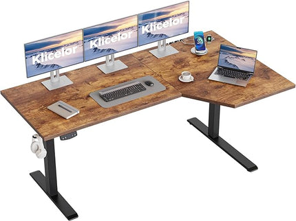 Klicelor 63 Inch L Shaped Standing Desk, Adjustable Height Corner Desk for Home Office Workstation, Sit Stand Desk with Two-Piece Desktop, Rustic Brown