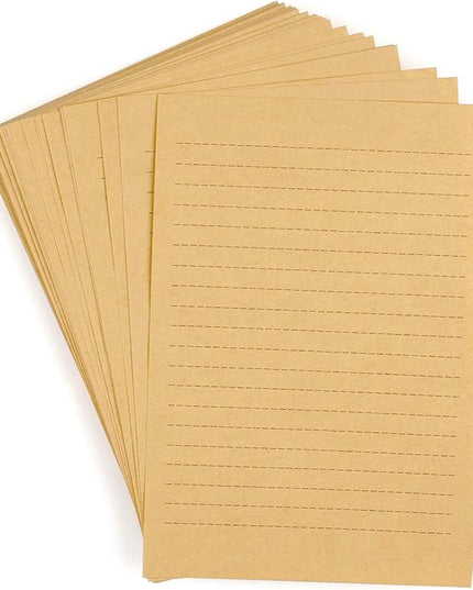 CenterZ 100pcs Vintage Kraft Stationary Paper 8.3 x 11.5 inch, A4 Sheets 120gsm Printable Lined Stationery Writing Letter Papers Bulk Set for Personalized Letters, Creative Poems, Lyrics, Office Notes