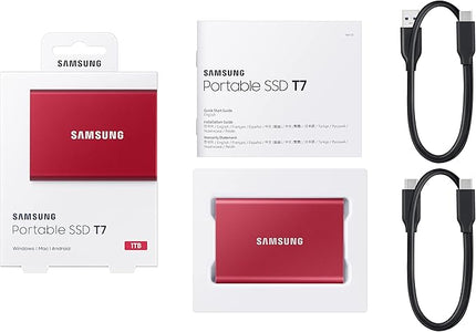 SAMSUNG T7 Portable SSD, 1TB External Solid State Drive, Speeds Up to 1,050MB/s, USB 3.2 Gen 2, Reliable Storage for Gaming, Students, Professionals, MU-PC1T0R/AM, Red
