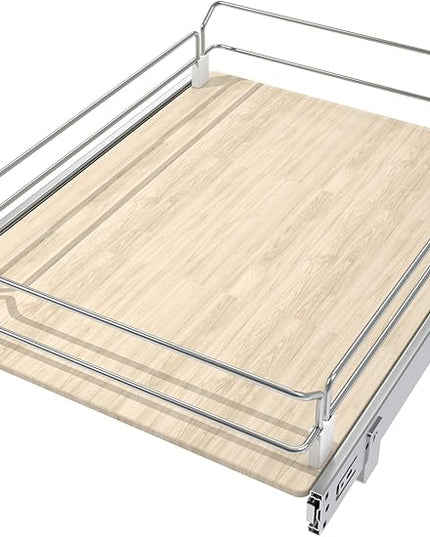 Pull Out Cabinet Organizer 18" W X 22" D, Slide Out Drawers For Kitchen Organizers and Storage, Pull Out Drawers For Cabinets Capacity Heavy Duty Caddy, Cabinet Shelves Wood Chrome, Pantry Storage