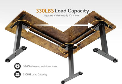 Claiks Triple Motor L-Shaped Standing Desk, 63 x 55 Inch Corner Stand Up Desk, Adjustable Height with Splice Board, Black Frame/Rustic Brown Top
