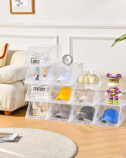 2 Pack Hat Organizer for Baseball Caps,Large Clear Cap Organizer with Drawer,Hats Holder Box for Closet with Sliding Tray,Stackable Hat Rack Display Case,Multi-use Hat Case for Caps,Each Holds 12 Hats