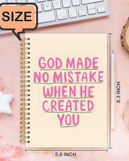 Pink Christian Spiral Journal Notebook 5.5x8.3in, Bible Scripture Journal for Woman, Trendy God Made No Mistake When He Created You Religious Notebooks for Note Taking, Hardcover Notebook