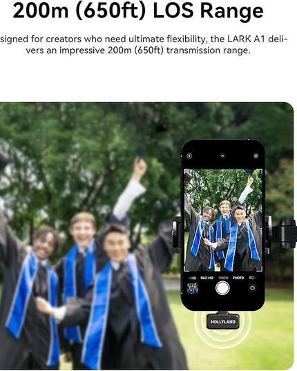 Hollyland Lark A1 Wireless Mini Microphone for iPhone 14/13/12 (2TX + Lightning RX) 48kHz/24-bit, 3-Level Intelligent Noise Cancel, Magnetic Microphone for YouTube, Podcast, Vlogging (Black)