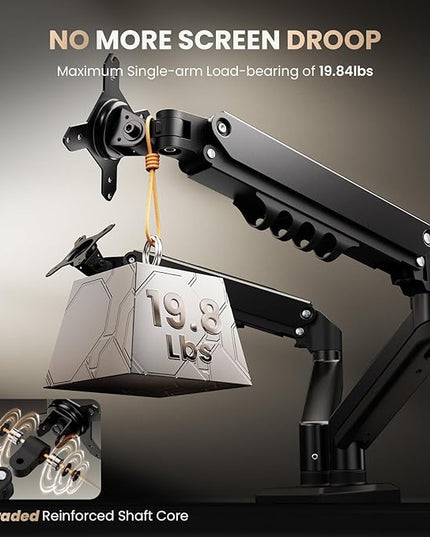 SIAGO Dual Monitor Stand, 15 to 32 Inch Monitor Arm, Adjustable Monitors Mount with C-Clamp and Grommet Installation, Made of Iron and Al, VESA Monitor Stand for Desk - Fits 4.4 to 19.8lbs Monitors