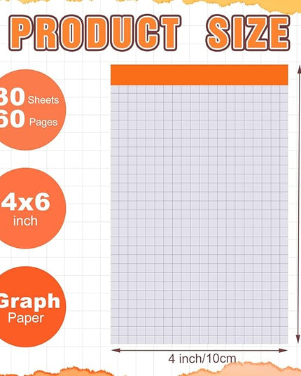 Tenceur 8 Pack Grid Paper Pad 4 x 6 Inch Graph Paper Pad, Graft Paper 30 Sheets Graph Ruled Grid Pad Notebook Notepads Memo Pads Math Grid Note Pad Scratch Pads Assorted Colors(5 Squares Per Inch)