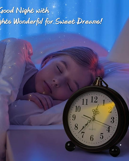 RODH Battery Alarm Clock,Night Light,Vintage Hangable Super Silent Non Ticking Analog Table Clock for Bedroom Bedside, Desk,Shelf