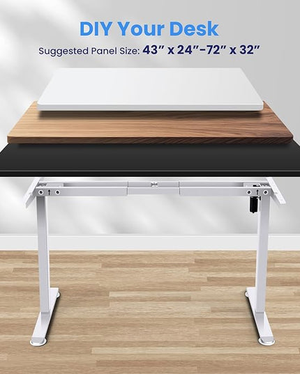 Electric Standing Desk Frame,Compatible Desktop Size 43″-72″ and 187 lbs Weight,Memory Controller Height Adjustable Frame,White Frame Only