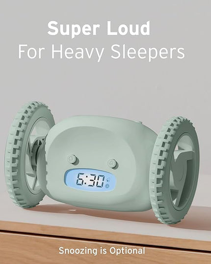CLOCKY Extra Loud Alarm Clock for Heavy Sleepers on Wheels Rolls Runs Away Vibrating, Easy to Set Super Smart Snooze Digital Bed Shaker Alarm Clock Funny Gift for Adults Kids Teens Bedrooms (Sage)