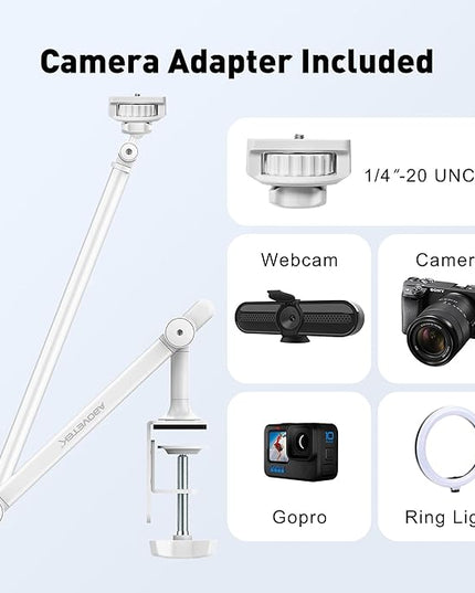 AboveTEK Tablet Stand Holder for Desk & Bed, Aluminum iPad Holder Arm with 360° Rotating Clamp, Adjustable Phone Stand Compatible with 4.7"-13.5" iPad Pro/Air/Mini, iPhone, Galaxy Tab- White