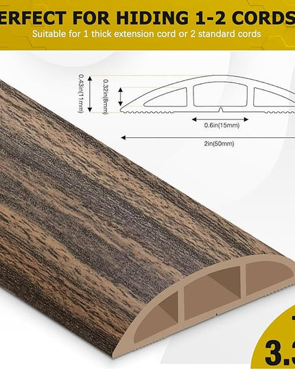 Floor Cord Cover 3.3FT Cord Covers for Wires on Floor Protect Wires & Prevent Trip Hazards, Easy to Cut for Home, Office, School, Concerts, Cavity W0.6in x H0.32in