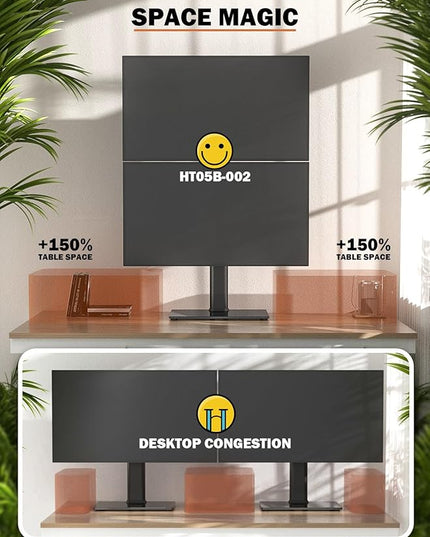 Dual Monitor Stand - Vertical Stack Screen Free-Standing Monitor Riser Fits Two 13 to 34 Inch Screen with Swivel, Tilt, Height Adjustable, Holds One (1) Screen Up to 44Lbs