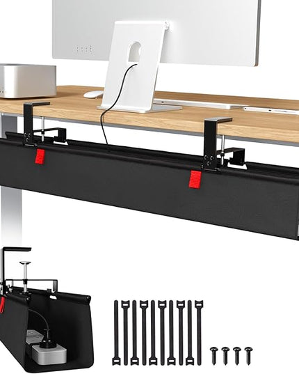 Univivi No Drill Under Desk Cable Management Tray, 36" Cord Organizer for Table, Clamp/Screw Mount Desk Cable Management, Premium Fabric Cable Management Tray for Office, Home