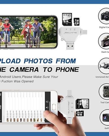 SD/Micro SD Card Reader for iPhone/ipad/Android/Mac/Computer/Camera,Portable Memory Card Reader 4 in 1 Micro SD Card Adapter&Trail Camera Viewer Compatible for TF and SD Card