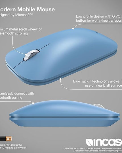 Incase Modern Mobile Mouse – Designed by Microsoft – Lightweight, Precision Navigation, Right/Left Hand Use, Scroll Wheel, BlueTrack Technology, Wireless Bluetooth for Mac/Windows/8/10/11 (Sapphire)