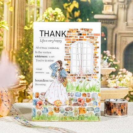 MiyouLuna 6 Rolls Garden Path PET Scrapbook Tapes, Landscaping Tape with Fence, Vines, Brick & Ladder Designs for Journaling & Scrapbook Supplies, Includes Decorative Clip